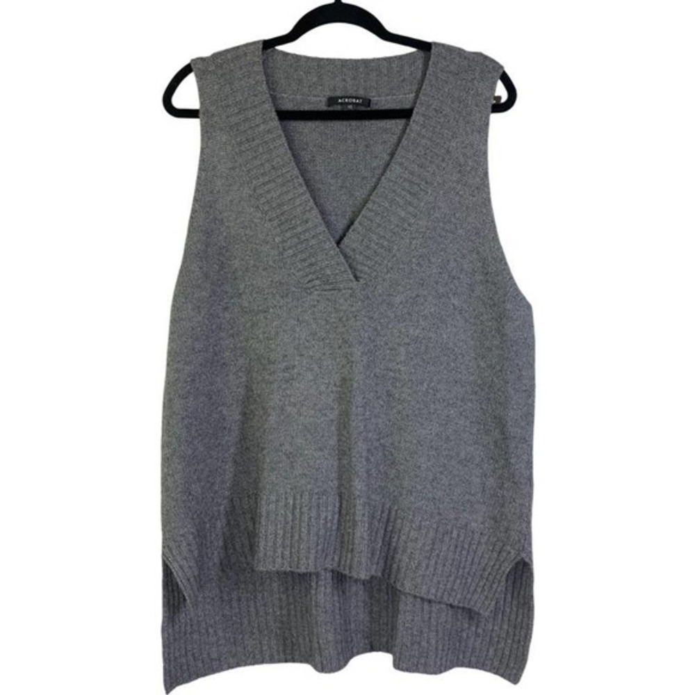 ACROBAT Oversized V-Neck High Low Wool Cashmere Blend Cozy Acadamia Sweater Vest